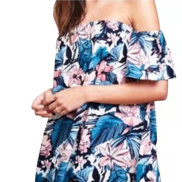 Spiritual Gangster Blue Floral Waikiki Off the Shoulder micro mini dress size S - Picture 8 of 13